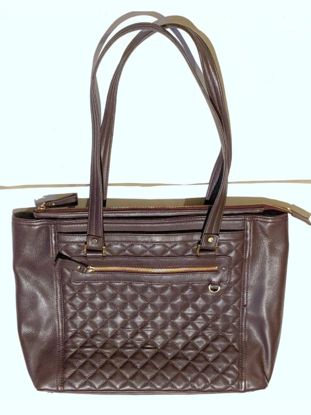 Levenger Executive Quilted Laptop Business Work Leather Quilted Tote Purse